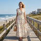 Vestido largo de cintura smock con escote en V y flores de mujer