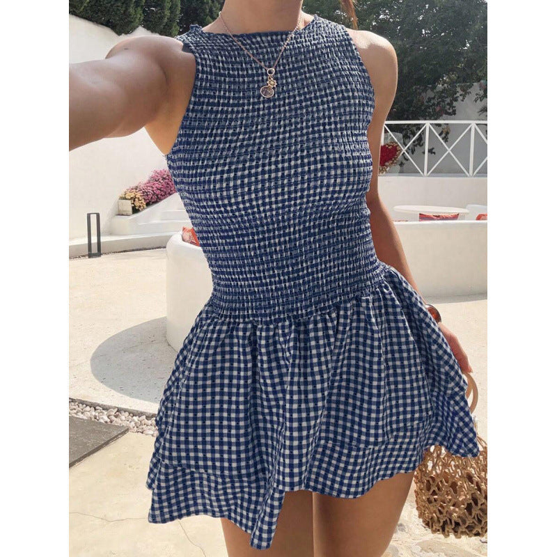 ☀️Summer Hot Sales - 65% OFF💃Sleeveless Gingham Smocked Mini Dress