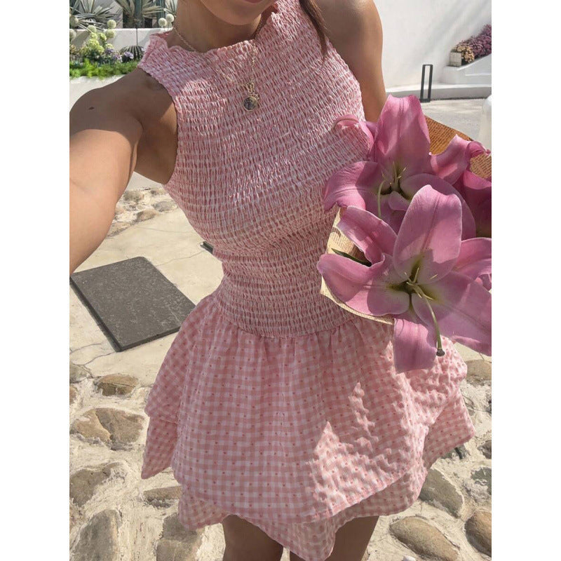 ☀️Summer Hot Sales - 65% OFF💃Sleeveless Gingham Smocked Mini Dress