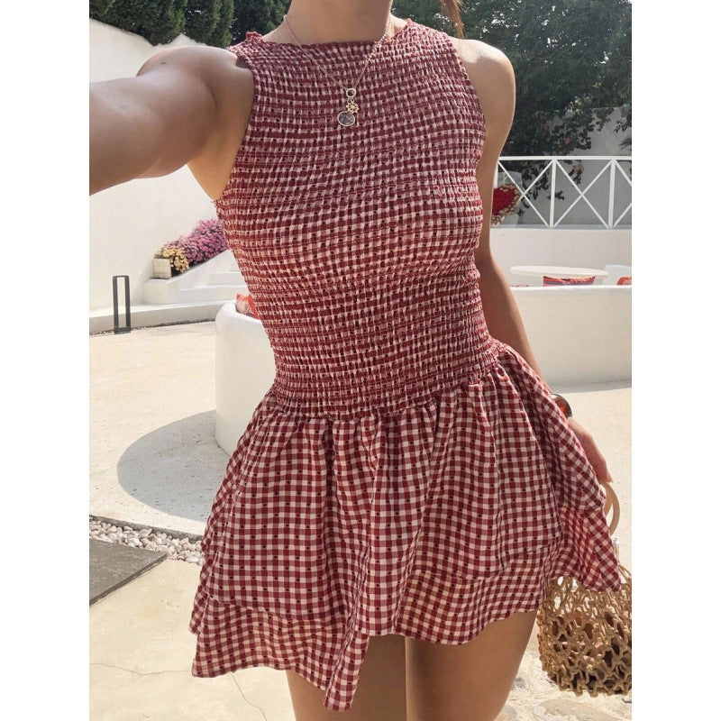 ☀️Summer Hot Sales - 65% OFF💃Sleeveless Gingham Smocked Mini Dress