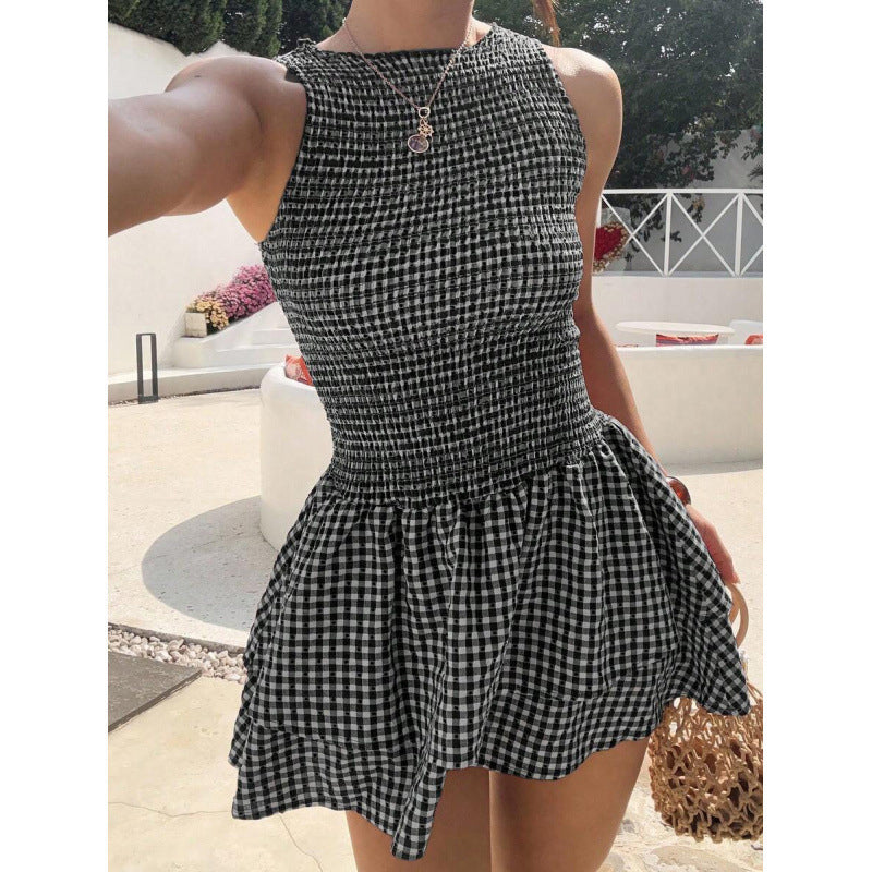 ☀️Summer Hot Sales - 65% OFF💃Sleeveless Gingham Smocked Mini Dress
