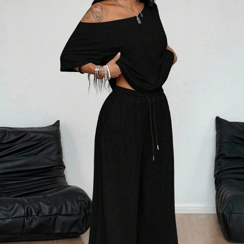 Conjunto de 2 Piezas Top Hombros Descubiertos y Pantalón para Mujer