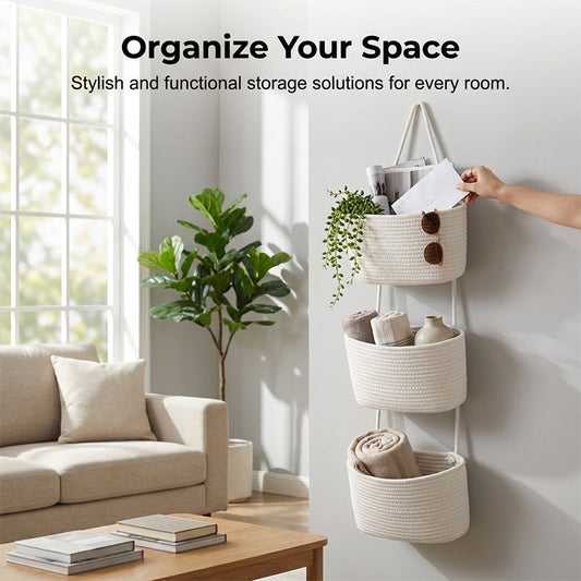 🧵 ¡OFERTA LIMITADA 50% OFF! ✨ Organizador Colgante de Pared – 1, 2 o 3 Niveles, Estilo Boho, Ahorra Espacio 🏡