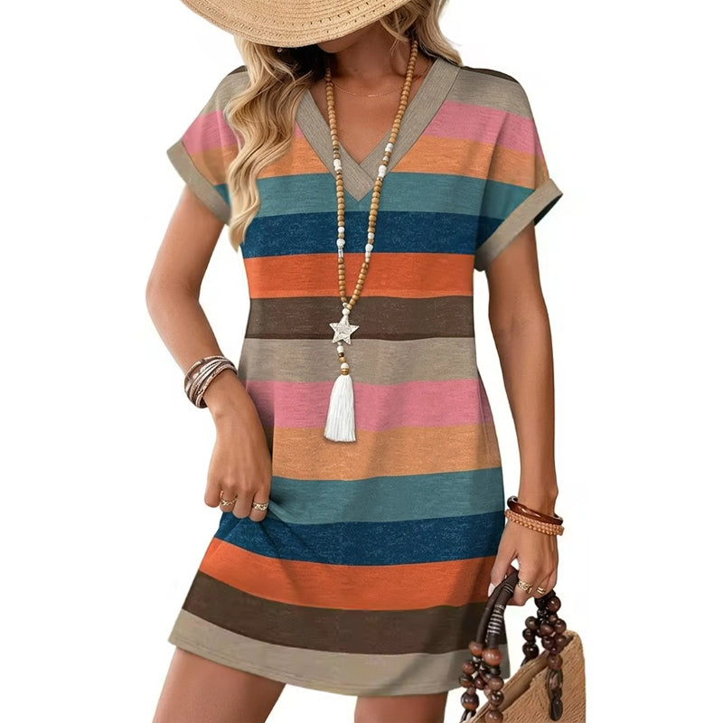 📢📢50% DE DESCUENTO !! ⏰Vestido Camiseta Casual de Verano con Cuello en V para Mujer