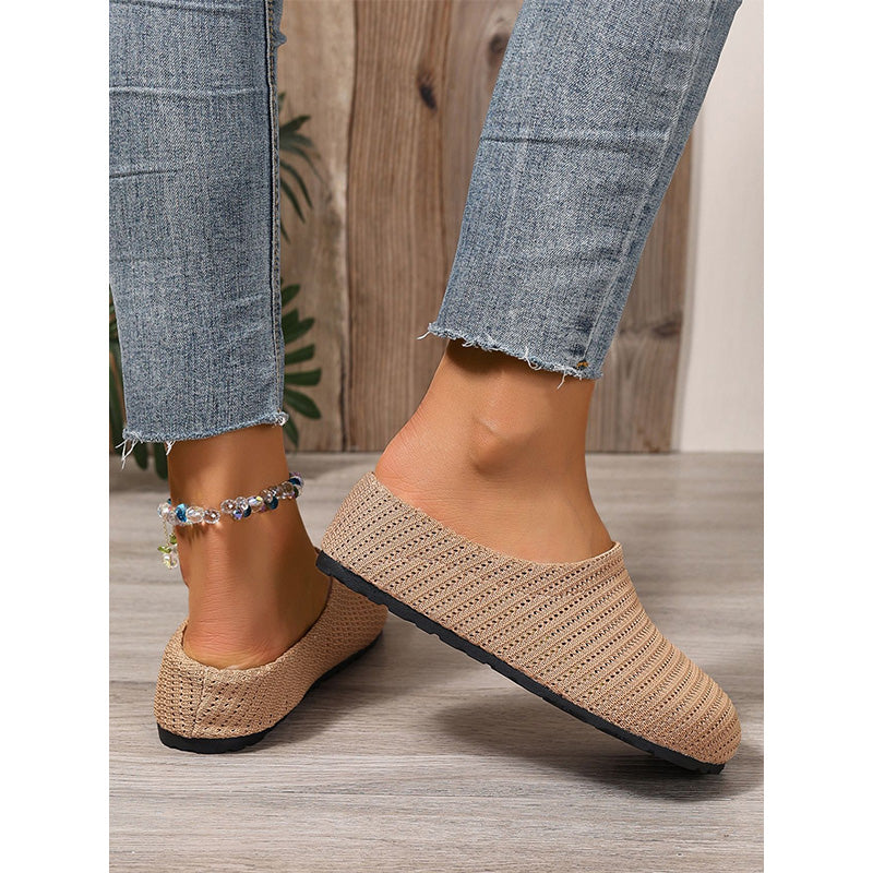 Zuecos tipo mule sin cordones de punto transpirable para mujer