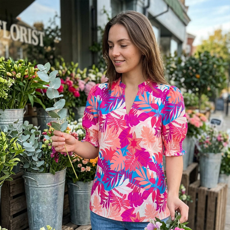 👚 ¡50% DE DESCUENTO AHORA! 🌸 Camisa casual floral para mujer – Manga corta, ligera y lista para primavera – Transpirable, fácil de cuidar, encanto ☁️ cotidiano