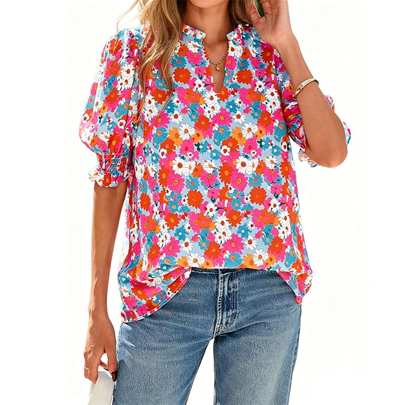 👚 ¡50% DE DESCUENTO AHORA! 🌸 Camisa casual floral para mujer – Manga corta, ligera y lista para primavera – Transpirable, fácil de cuidar, encanto ☁️ cotidiano