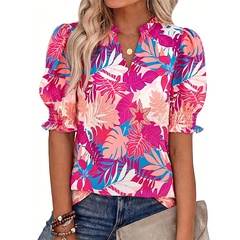👚 ¡50% DE DESCUENTO AHORA! 🌸 Camisa casual floral para mujer – Manga corta, ligera y lista para primavera – Transpirable, fácil de cuidar, encanto ☁️ cotidiano