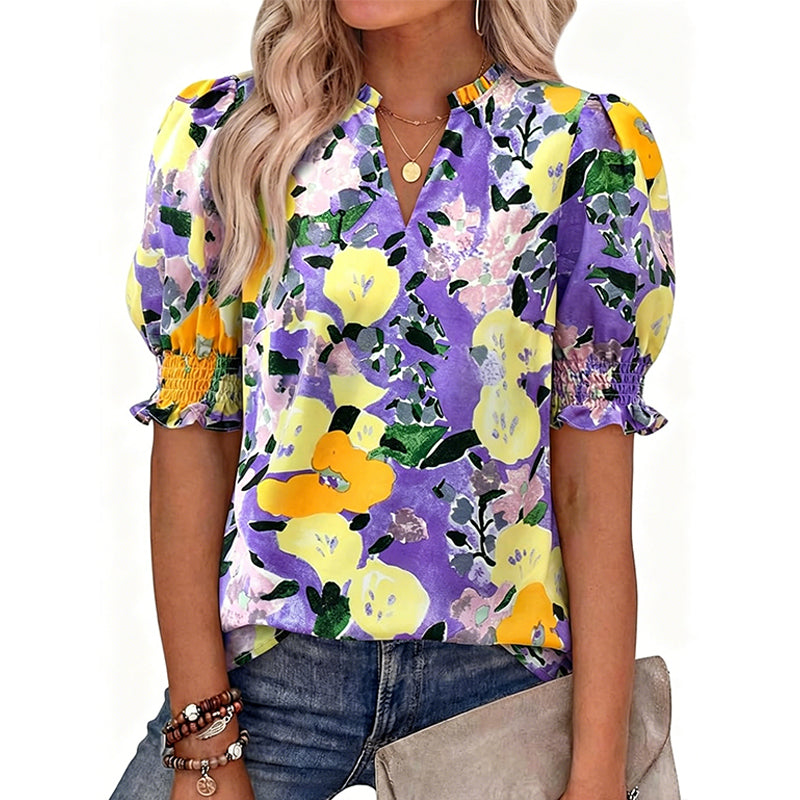👚 ¡50% DE DESCUENTO AHORA! 🌸 Camisa casual floral para mujer – Manga corta, ligera y lista para primavera – Transpirable, fácil de cuidar, encanto ☁️ cotidiano