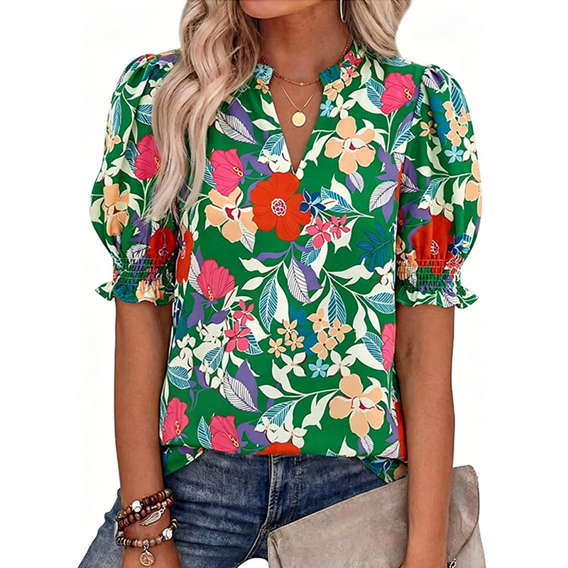 👚 ¡50% DE DESCUENTO AHORA! 🌸 Camisa casual floral para mujer – Manga corta, ligera y lista para primavera – Transpirable, fácil de cuidar, encanto ☁️ cotidiano