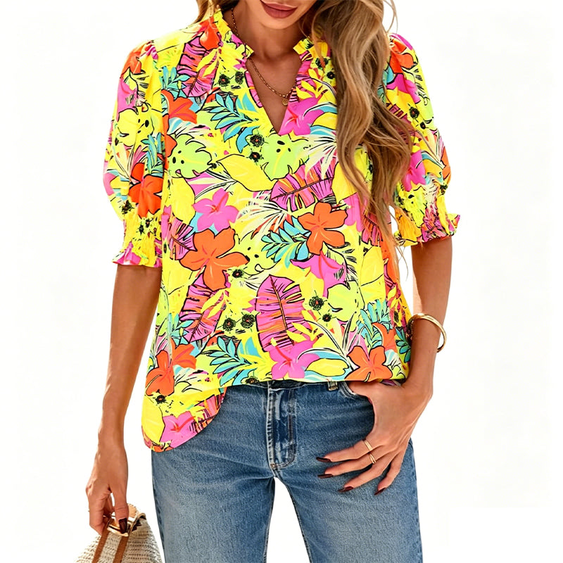 👚 ¡50% DE DESCUENTO AHORA! 🌸 Camisa casual floral para mujer – Manga corta, ligera y lista para primavera – Transpirable, fácil de cuidar, encanto ☁️ cotidiano