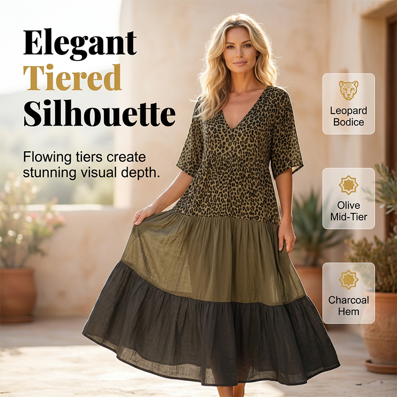 👗 ¡TIEMPO LIMITADO 50% DE DESCUENTO! ✨ Vestido Maxi de Leopardo Bohemio – Escote en V, escalones, estilo 🌴 resort fluido