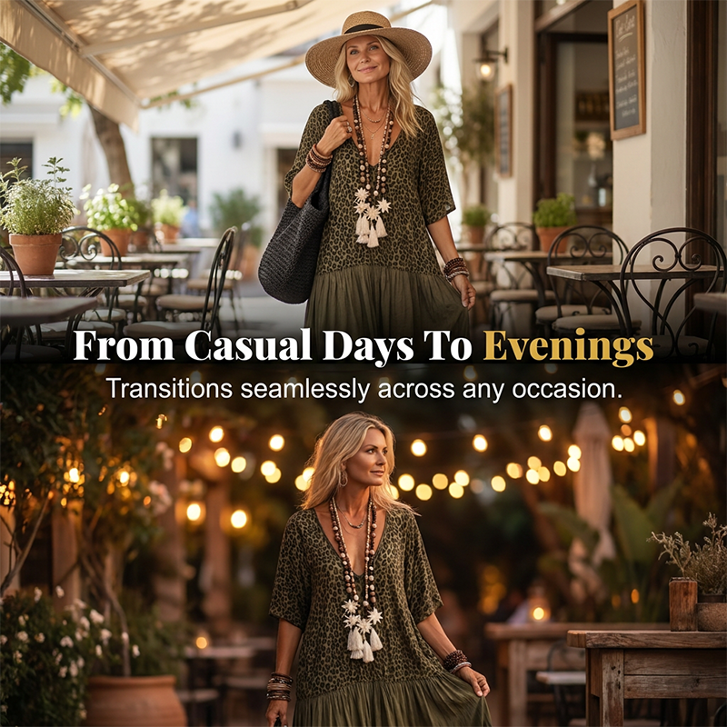 👗 ¡TIEMPO LIMITADO 50% DE DESCUENTO! ✨ Vestido Maxi de Leopardo Bohemio – Escote en V, escalones, estilo 🌴 resort fluido