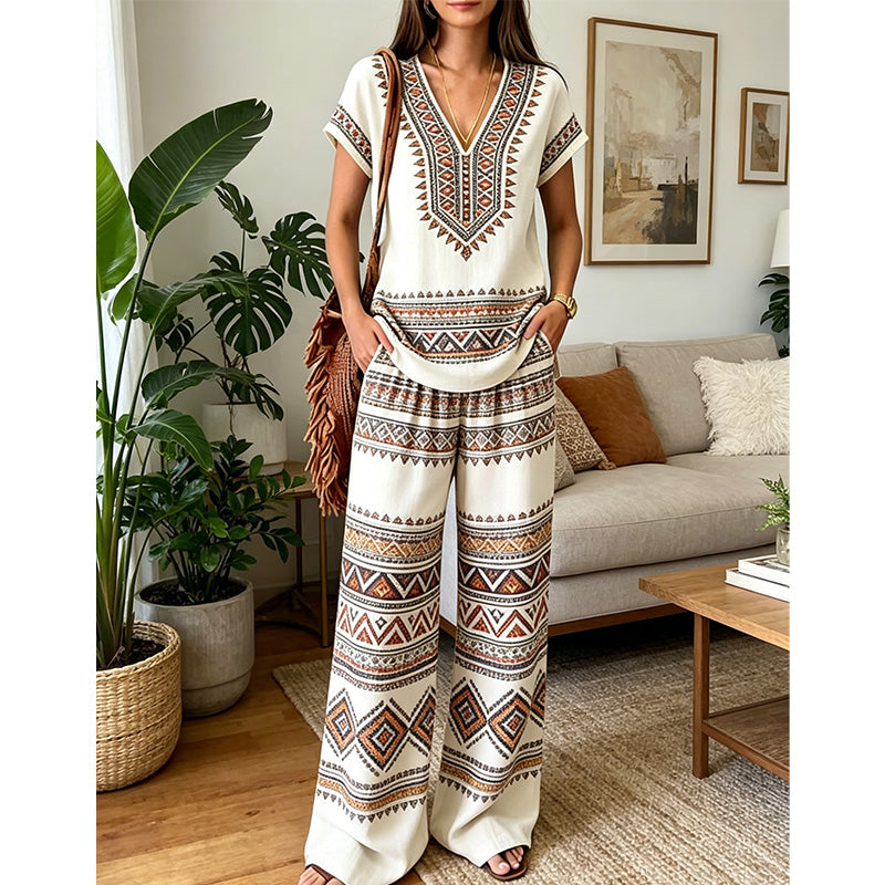 👗 ¡50% DE DESCUENTO POR TIEMPO LIMITADO! ✨ Conjunto de Top Estampado y Pantalones para Mujer – Estampados Boho, Corte Holgado, Listo para Vacaciones 🌴