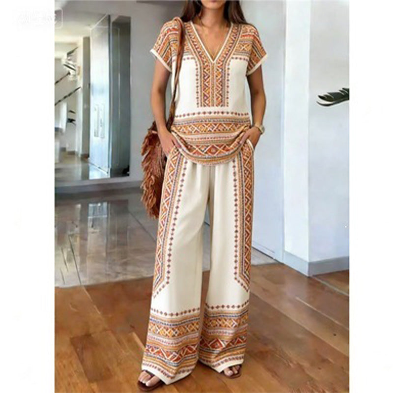 👗 ¡50% DE DESCUENTO POR TIEMPO LIMITADO! ✨ Conjunto de Top Estampado y Pantalones para Mujer – Estampados Boho, Corte Holgado, Listo para Vacaciones 🌴