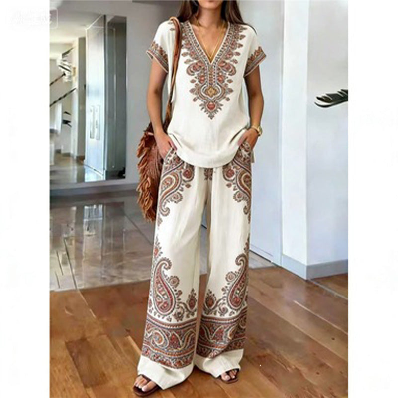 👗 ¡50% DE DESCUENTO POR TIEMPO LIMITADO! ✨ Conjunto de Top Estampado y Pantalones para Mujer – Estampados Boho, Corte Holgado, Listo para Vacaciones 🌴