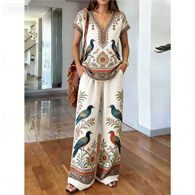 👗 ¡50% DE DESCUENTO POR TIEMPO LIMITADO! ✨ Conjunto de Top Estampado y Pantalones para Mujer – Estampados Boho, Corte Holgado, Listo para Vacaciones 🌴