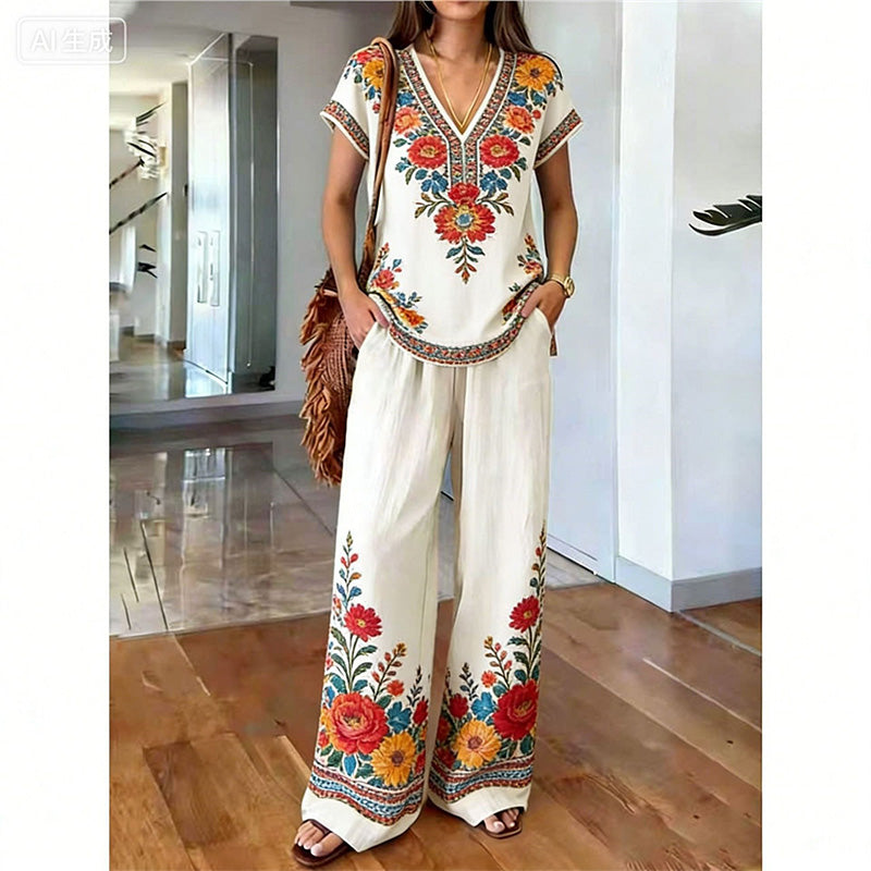 👗 ¡50% DE DESCUENTO POR TIEMPO LIMITADO! ✨ Conjunto de Top Estampado y Pantalones para Mujer – Estampados Boho, Corte Holgado, Listo para Vacaciones 🌴