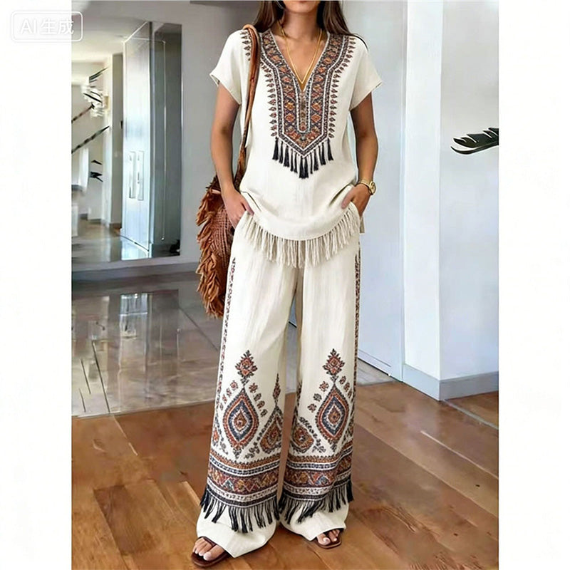 👗 ¡50% DE DESCUENTO POR TIEMPO LIMITADO! ✨ Conjunto de Top Estampado y Pantalones para Mujer – Estampados Boho, Corte Holgado, Listo para Vacaciones 🌴