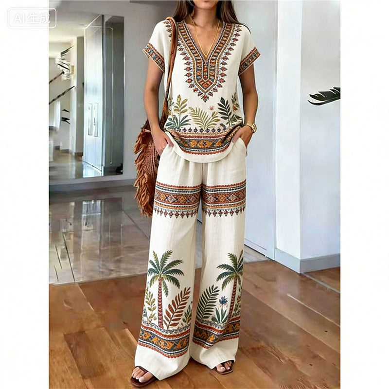 👗 ¡50% DE DESCUENTO POR TIEMPO LIMITADO! ✨ Conjunto de Top Estampado y Pantalones para Mujer – Estampados Boho, Corte Holgado, Listo para Vacaciones 🌴