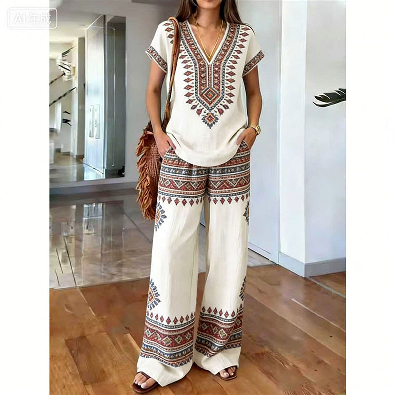 👗 ¡50% DE DESCUENTO POR TIEMPO LIMITADO! ✨ Conjunto de Top Estampado y Pantalones para Mujer – Estampados Boho, Corte Holgado, Listo para Vacaciones 🌴