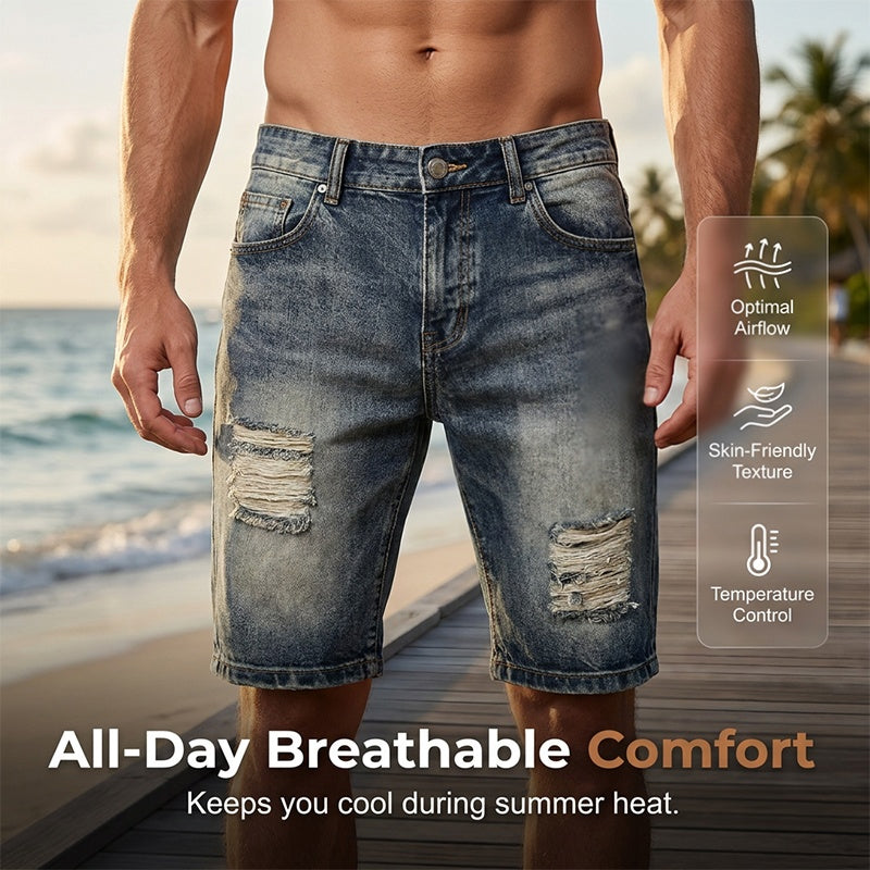 👖 ¡OFERTA LIMITADA 50% OFF! 💥 Shorts Vaqueros Vintage Desgastados – Corte Recto Slim, Herrajes Duraderos, Estilo Urbano ✨