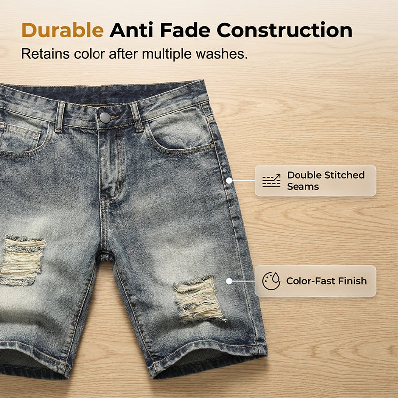 👖 ¡OFERTA LIMITADA 50% OFF! 💥 Shorts Vaqueros Vintage Desgastados – Corte Recto Slim, Herrajes Duraderos, Estilo Urbano ✨
