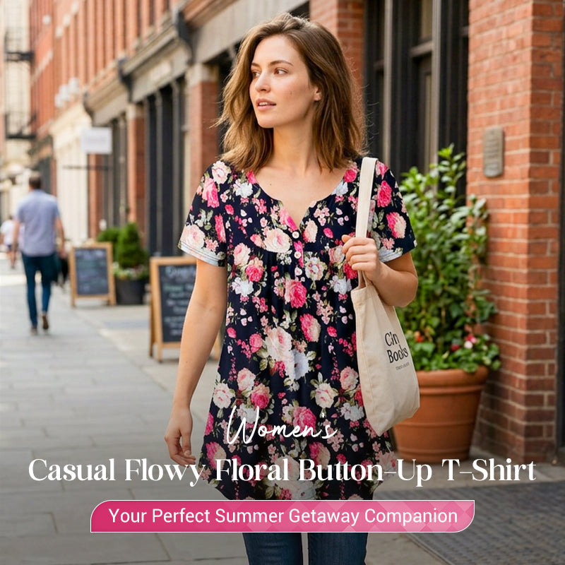 👚 ¡TIEMPO LIMITADO 50% DE DESCUENTO! ✨ Camiseta de botones floral fluida para mujer – informal, ligera, versátil 🌸