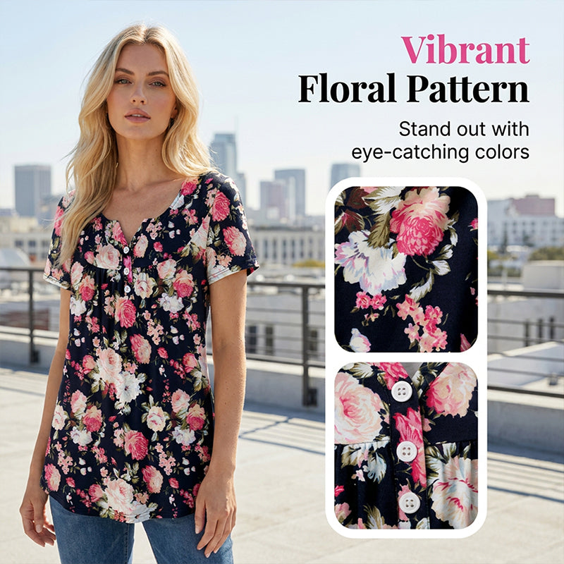 👚 ¡TIEMPO LIMITADO 50% DE DESCUENTO! ✨ Camiseta de botones floral fluida para mujer – informal, ligera, versátil 🌸