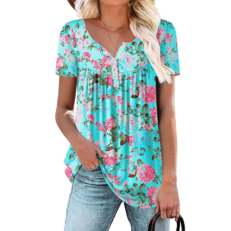 👚 ¡TIEMPO LIMITADO 50% DE DESCUENTO! ✨ Camiseta de botones floral fluida para mujer – informal, ligera, versátil 🌸