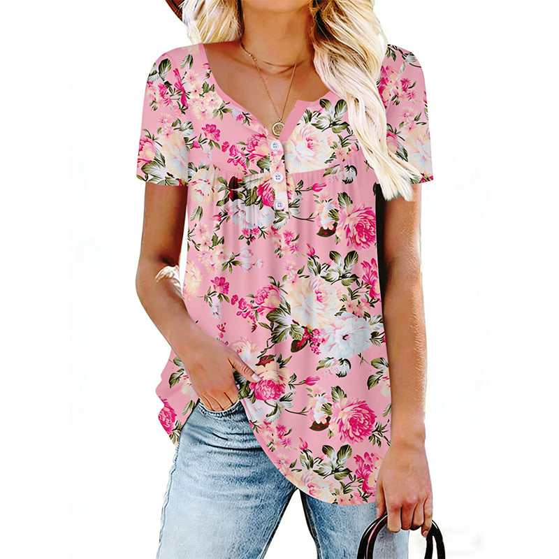 👚 ¡TIEMPO LIMITADO 50% DE DESCUENTO! ✨ Camiseta de botones floral fluida para mujer – informal, ligera, versátil 🌸