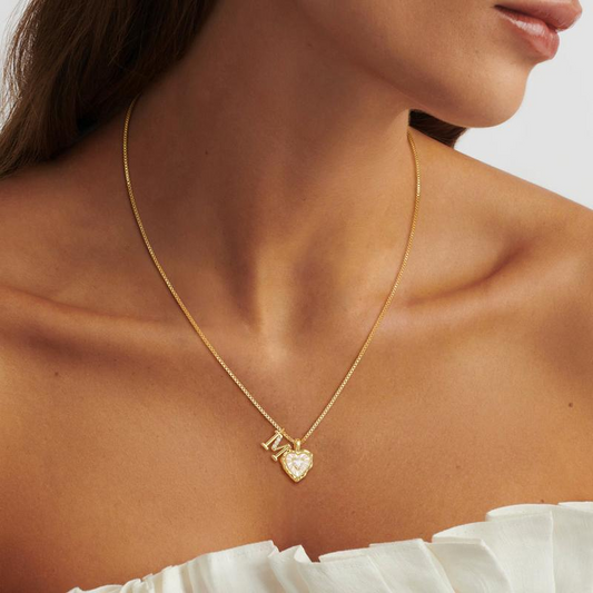 ⏳Oferta por Tiempo Limitado⏰Collar de Cadena con Letras en Micro Pavé y Colgante de Corazón – Inicial, Acero Titanio, Ajustable ✨