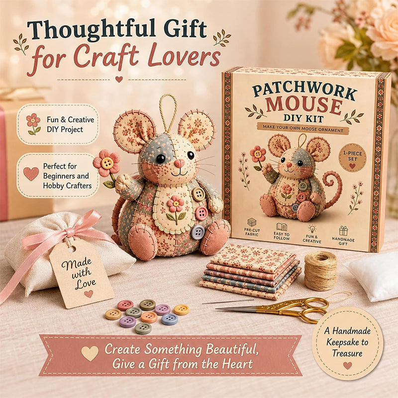 ⏳OFERTA POR TIEMPO LIMITADO 50% DE DESCUENTO🐭🧵 Kit para hacer un ratón patchwork