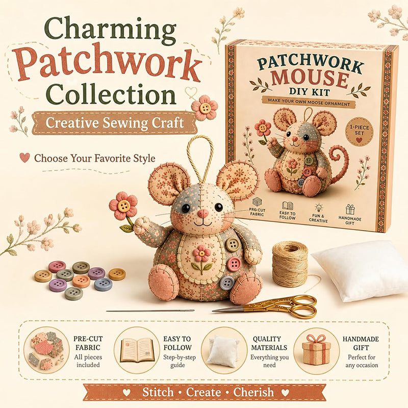 ⏳OFERTA POR TIEMPO LIMITADO 50% DE DESCUENTO🐭🧵 Kit para hacer un ratón patchwork