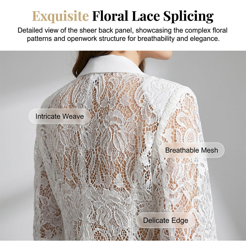 Blazer de Encaje Blanco – Corte Ajustado, Manga 3/4, Transición Elegante
