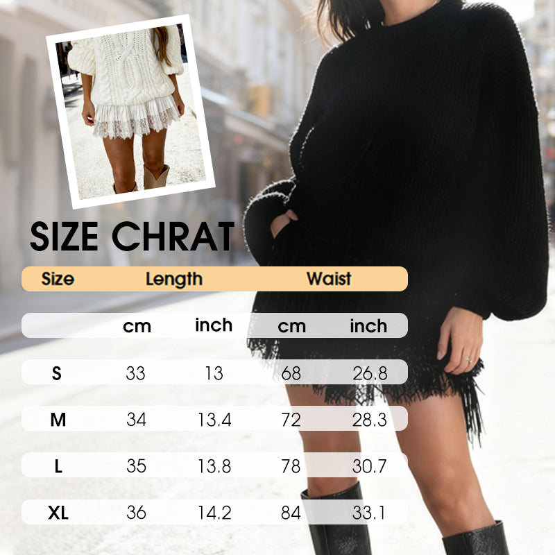 Chic Pleated Lace Trim Mini Skirt