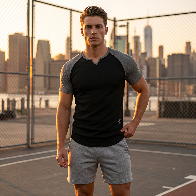 Camiseta Deportiva para Hombre de Manga Raglán con Muesca en V