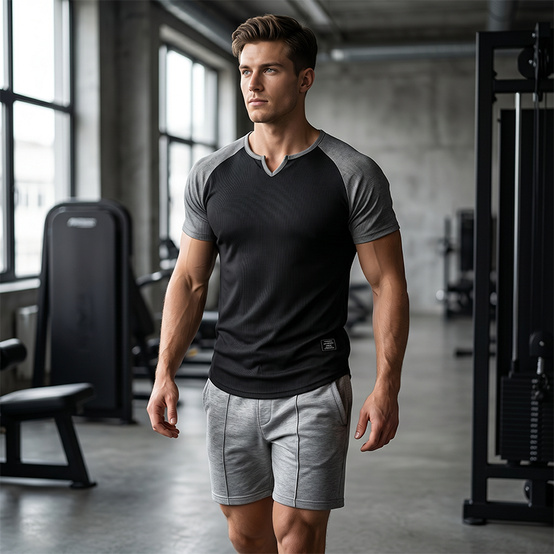 Camiseta Deportiva para Hombre de Manga Raglán con Muesca en V