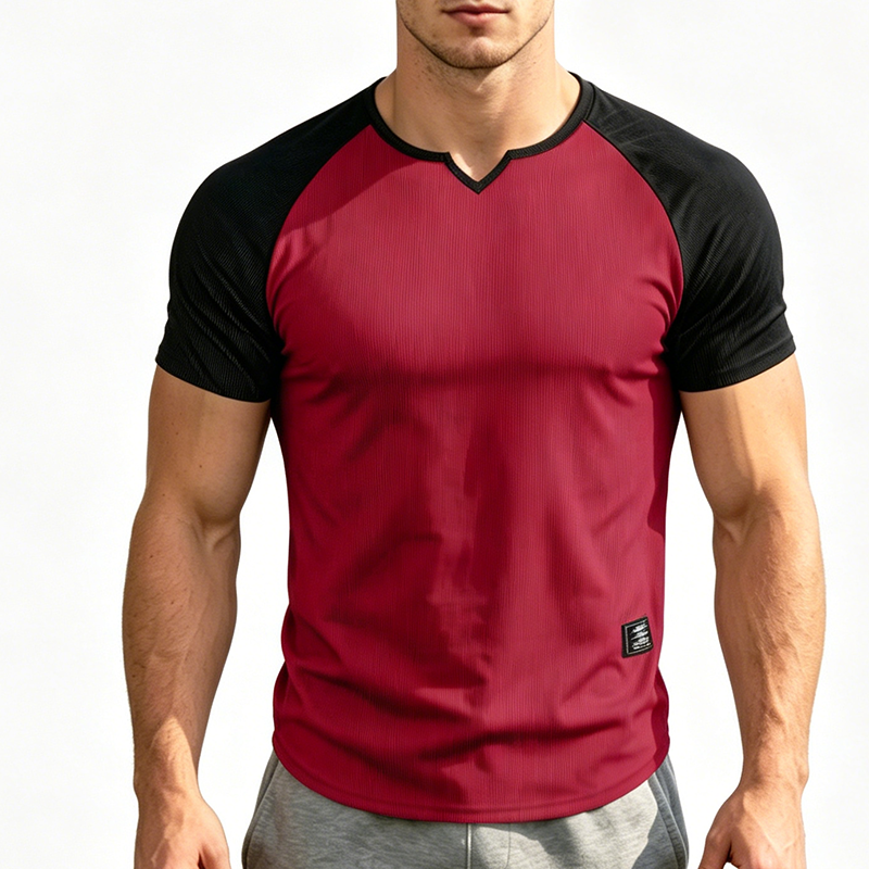 Camiseta Deportiva para Hombre de Manga Raglán con Muesca en V