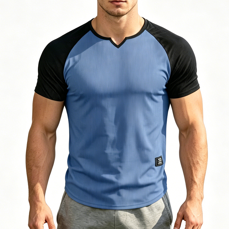 Camiseta Deportiva para Hombre de Manga Raglán con Muesca en V