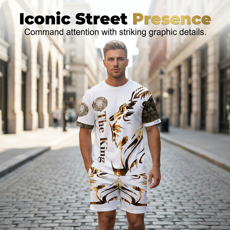 🦁 ¡50% DE DESCUENTO POR TIEMPO LIMITADO! ✨ Conjunto Gráfico de León para Hombre – Atrevido, Transpirable, Estilo Urbano Cool 😎