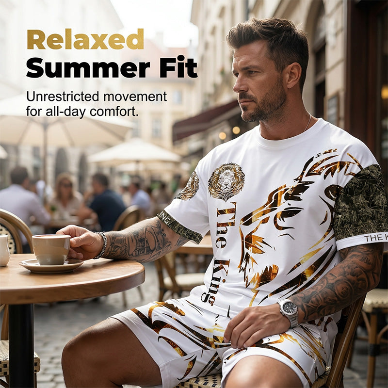 🦁 ¡50% DE DESCUENTO POR TIEMPO LIMITADO! ✨ Conjunto Gráfico de León para Hombre – Atrevido, Transpirable, Estilo Urbano Cool 😎