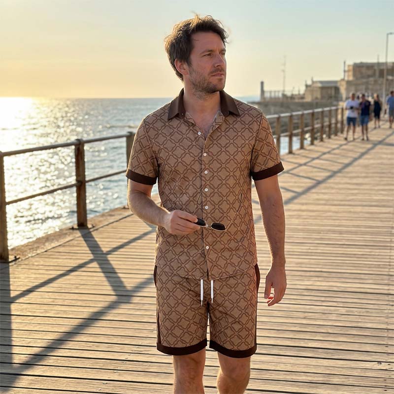 Conjunto de Verano de 2 Piezas Estampado para Hombre