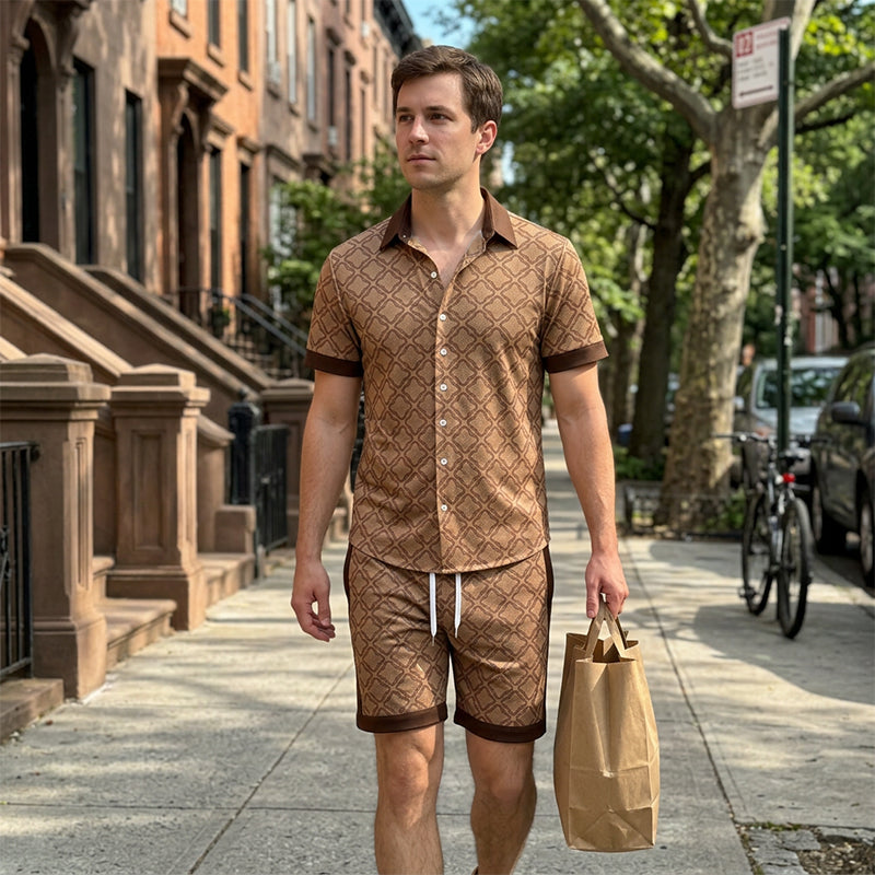 Conjunto de Verano de 2 Piezas Estampado para Hombre