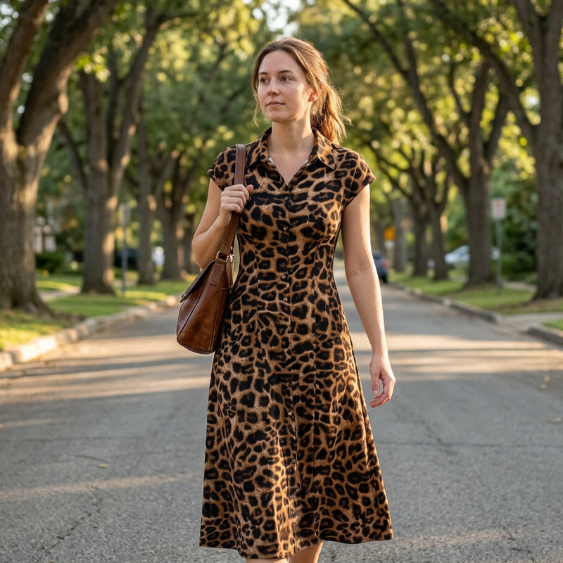 👗 ¡50 % DE DESCUENTO POR TIEMPO LIMITADO! 💥 Elegante vestido de mujer con solapas y estampado de leopardo: un estilo chic, favorecedor y llamativo ✨