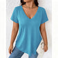 Camiseta casual de manga corta con cuello en V para mujer