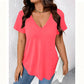 Camiseta casual de manga corta con cuello en V para mujer