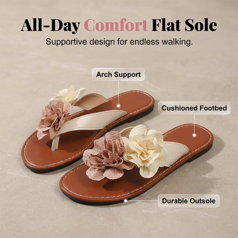 🎁2026 Nuevos Lanzamientos 50% OFF💥 Sandalias Planas con Flores para Mujer – Chanclas Casuales de Playa