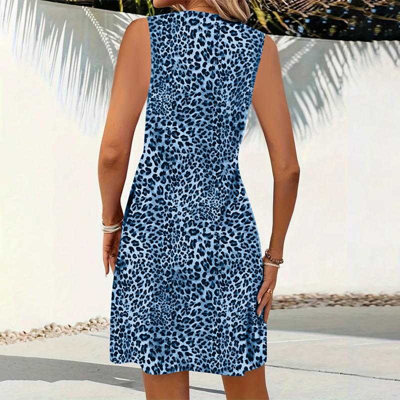 Vestido Corto con Cuello en V de Leopardo para Mujer – Estampado Atrevido, Favorecedor, Multiocasión