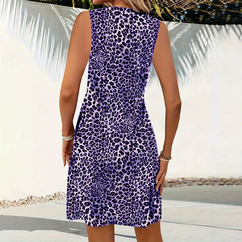 Vestido Corto con Cuello en V de Leopardo para Mujer – Estampado Atrevido, Favorecedor, Multiocasión